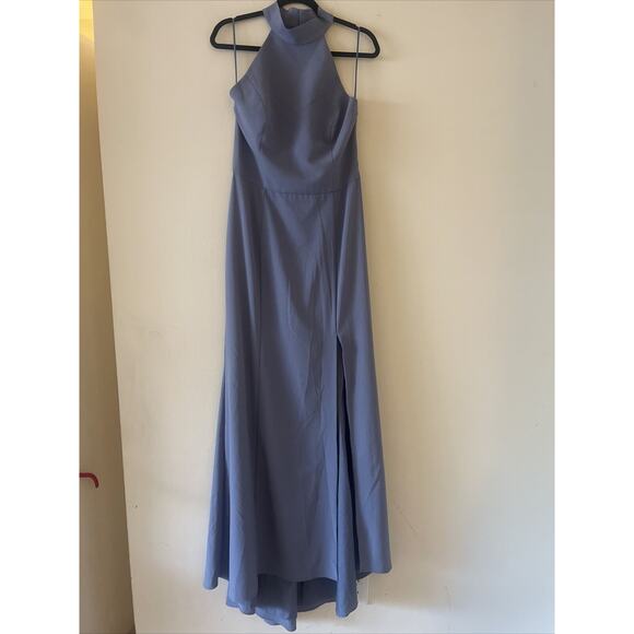 Amsale Cora Halter Neck High-Low Dress Slate Size 14 NWOT $300 Slate - Picture 2 of 6